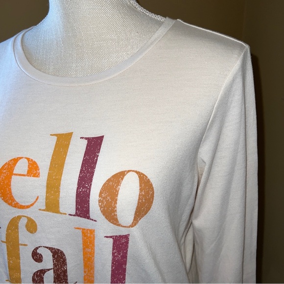 State of Mine HELLO FALL Long-Sleeved T-shirt round Hem , Hi/low Hem Size M - Picture 3 of 9